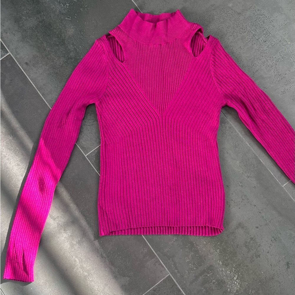 Express Cold Shoulder Sweater, Hot Pink, Size XS